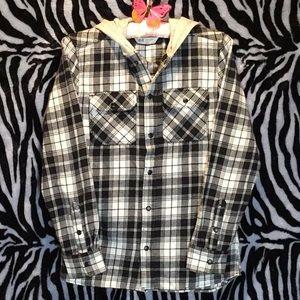 Black & white plaid flannel hoodie - H&M